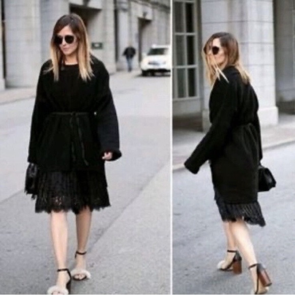 Anthropologie Moth Black Long Sleeve Wool Blend Tie Front Vallon Cardigan Sz M - Picture 4 of 12